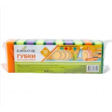 ГУБКА EURO HOUSE ДЛЯ ПОСУДЫ 10ШТ МАКСИ 96*64*27ММ ЕВ 9068